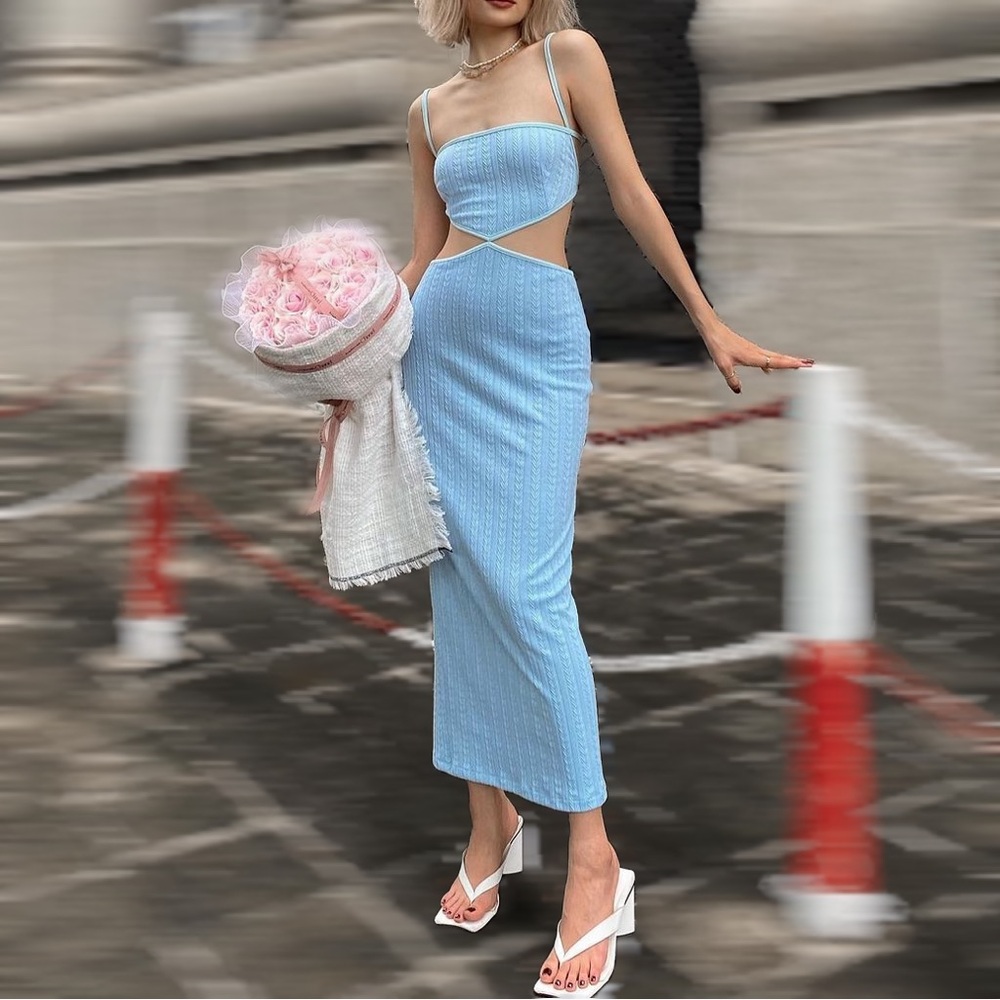 Spring/Summer Midi Knit Dress with Multi-strap & Cut-out detail